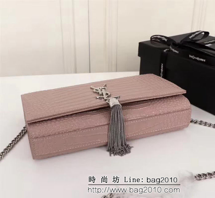 YSL聖羅蘭 經典銀扣 鱷魚紋牛皮 時尚流蘇包 26700 YAS1361